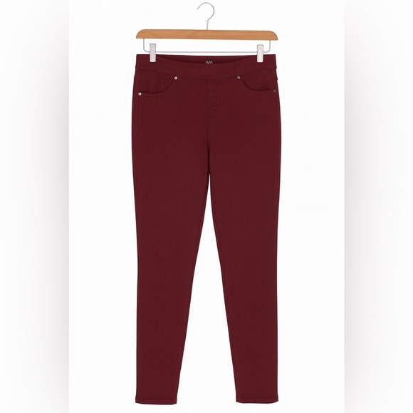 new directions Denim - New Directions Size 8 petite maroon stretch pull-on skinny jeans w taper…